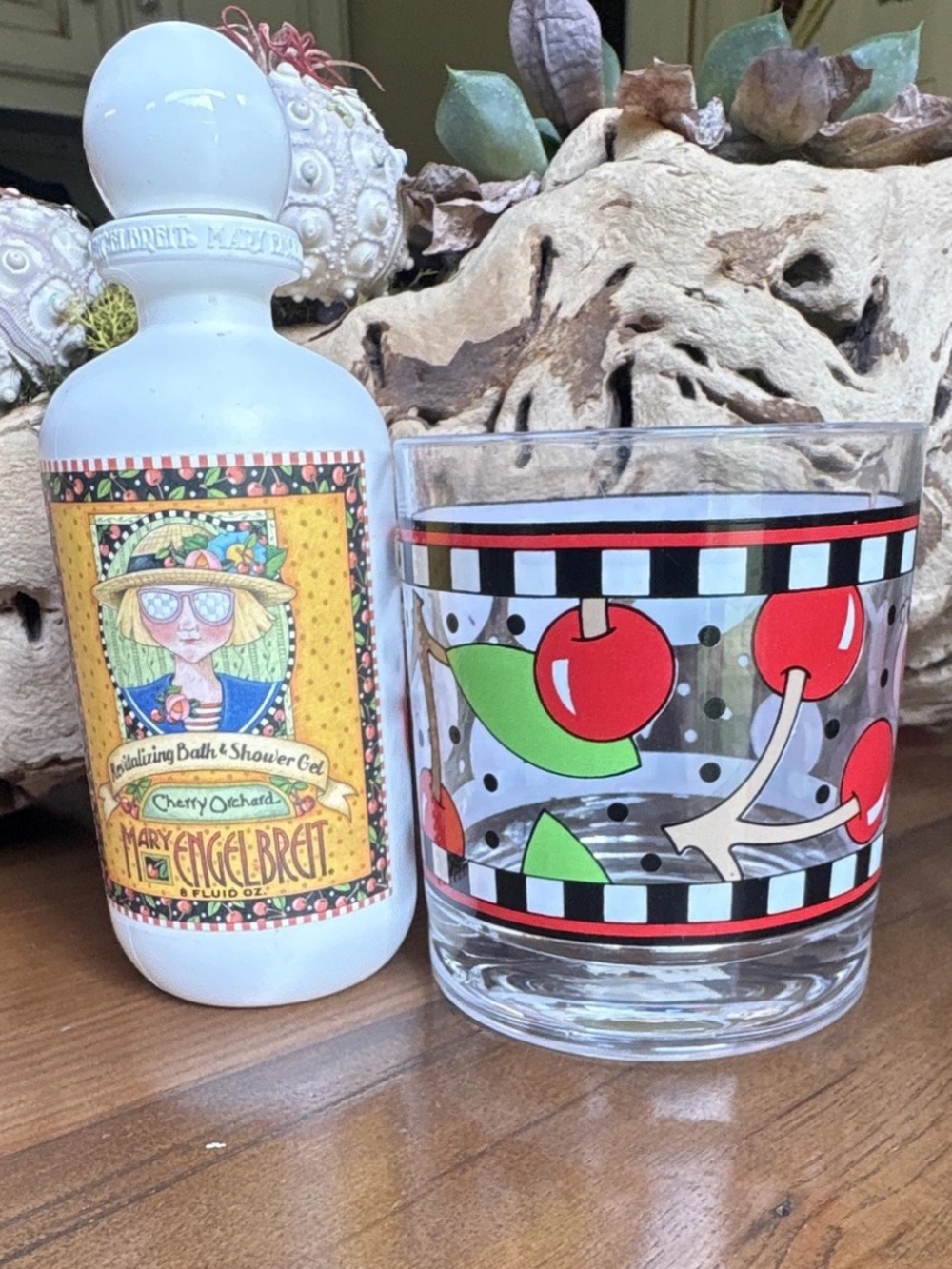 Mary Engelbreit Lot Acrylic Cherry Tumbler and Bath & Shower Gel PLZ READ